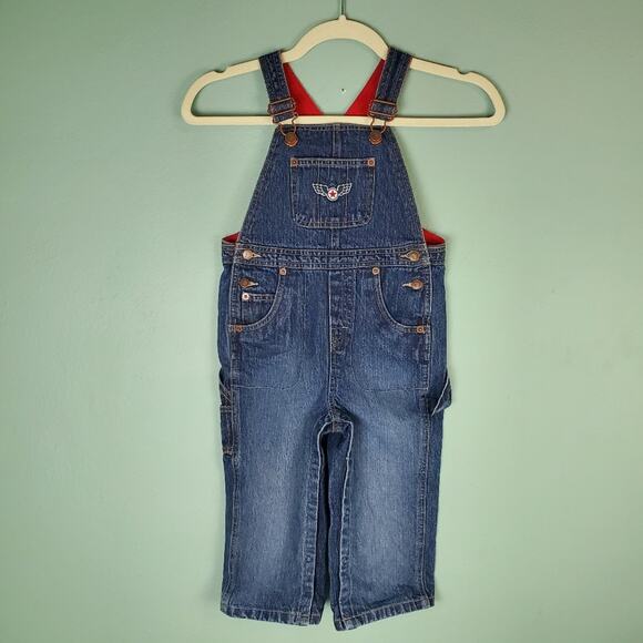Gymboree Red Baron Denim Overalls Size 2T - Picture 1 of 7